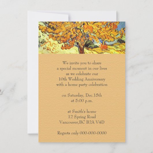 De Mulberry Tree trouwjubileum uitnodigingen. Kaart (Achterkant)