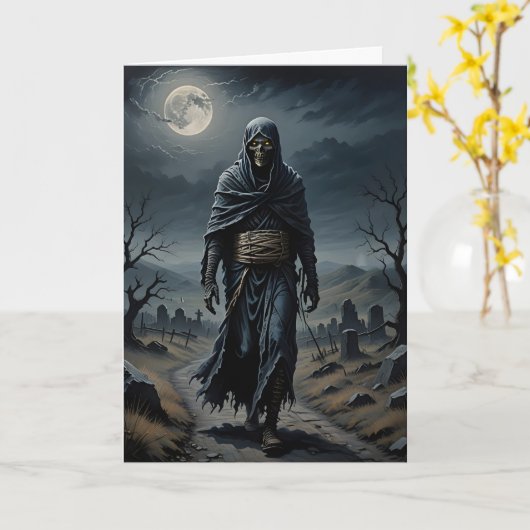 De mummie loopt Halloween Kaart (Gele Bloem)