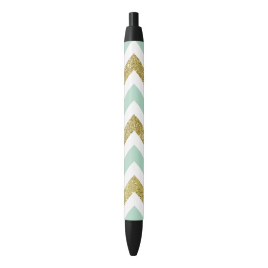 De munt en Gouden Faux schitteren Chevron Zwarte Inkt Pen (Voorkant Verticaal)