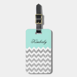 De munt en Zilveren Faux schitteren Chevron Bagagelabel