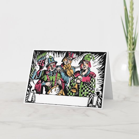 De Musicus Carolers van de Straat van de Houtdruk Feestdagen Kaart (Voorkant)