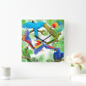 De Muurklok van het Oerwoud Macaw Parrot Vierkante Klok (Huis)