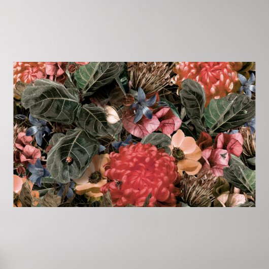 De muurschildering aan de muur. Bloemen en planten Poster (Voorkant)