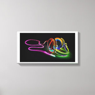 De muziek Bright Neon Hoofdtelefoon Canvas Afdruk