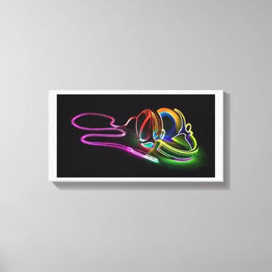 De muziek Bright Neon Hoofdtelefoon Canvas Afdruk (Voorkant)