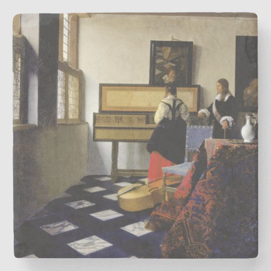 De muziekles van Johannes Vermeer Stenen Onderzetter (Voorkant)