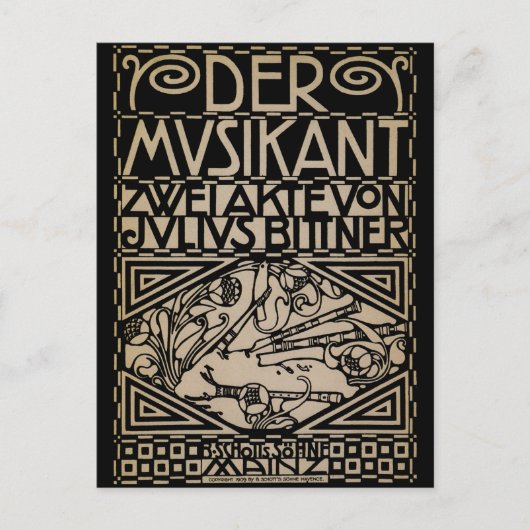 De muzikant door: Koloman Moser 1909 Briefkaart (Voorkant)