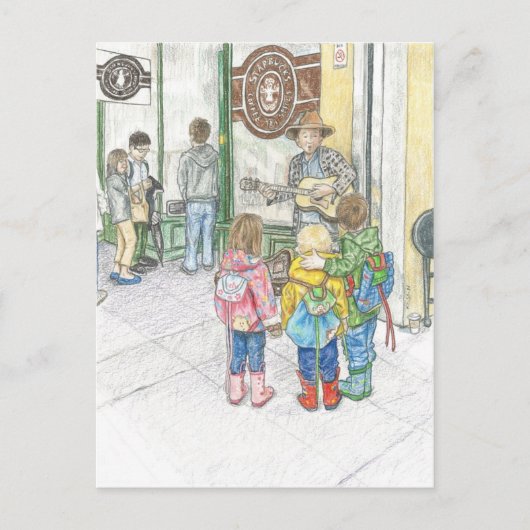 De muzikant op de markt van Pike Briefkaart (Voorkant)