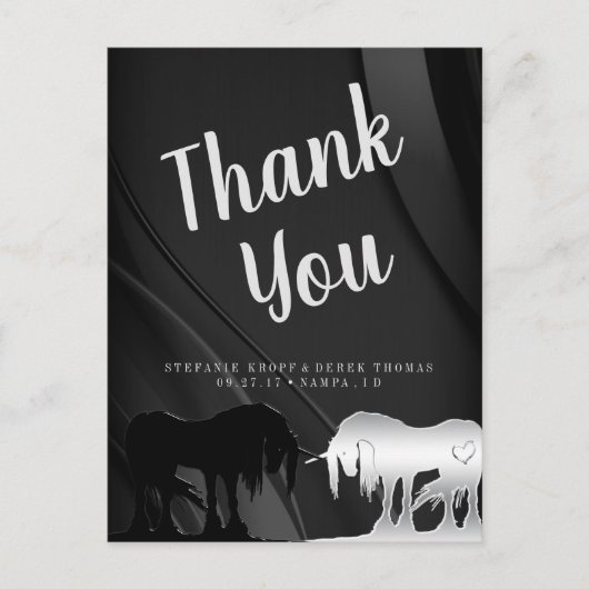 De Mysterieuze Eenhoorn Bedankt (zwarte werveling) Briefkaart (Voorkant)