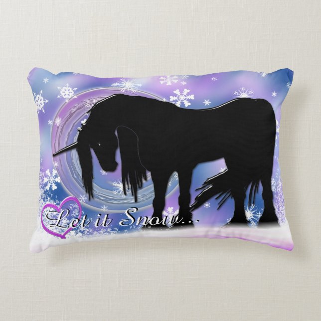 De Mystical Black Unicorn (laat het sneeuwen) Accent Kussen (Voorkant)