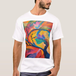 De mystieke boom en de kleurrijke vogel t-shirt