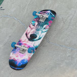 De mystieke ruimtewolf persoonlijk skateboard<br><div class="desc">Het ontwerp van deze ruimte heeft een wolf met levendige blauwe en roze rook die uit zijn ogen komt boven een planeet met een geometrisch neonlicht show. #wolf #space #animals #natuur #cool #galactic #neon #smoke #modern #moon #vibrant #skateboard #trendy #geometric #geometrical #stars #planet #spacethemed #spacefashion</div>