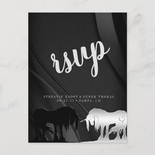 De mystieke Unicorn RSVP (zwarte wervelkolom) Briefkaart (Voorkant)
