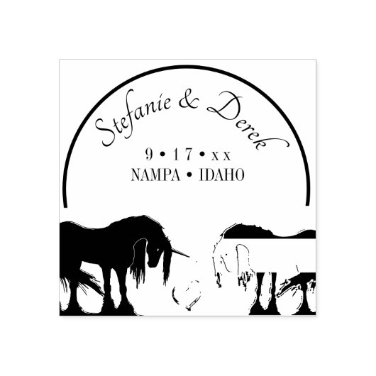 De mystieke Unicorns (zwarte wervelkolom) Rubberstempel (Afrduk)