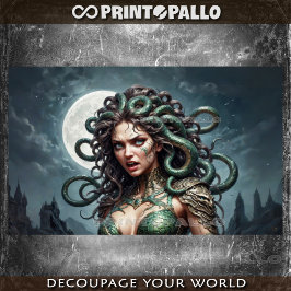 De mythe van Medusa in het maanlicht met haar slan Tissuepapier