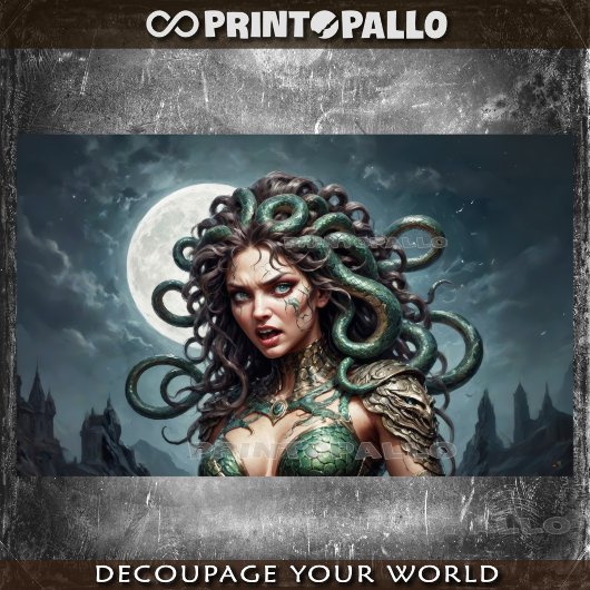 De mythe van Medusa in het maanlicht met haar slan Tissuepapier