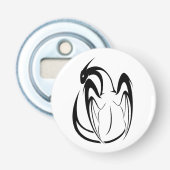 De mythische schets van de zwarte en witte draak button flesopener (Voorkant)