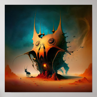 De mythische surrealistische creatie gaat verder d poster