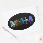 De naam Angela in Lights Ovale Sticker (Envelop)