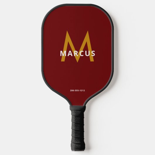 De naam Burgundy Red Monogram van de speler Pickleball Paddle (Voorkant)