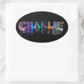 De naam Charlie in 3D-lampjes Ovale Sticker (Tas)