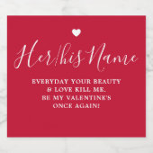 De Naam en de Tekst van de Valentijnse douane Sparkling Wijnetiket (Enkel label)