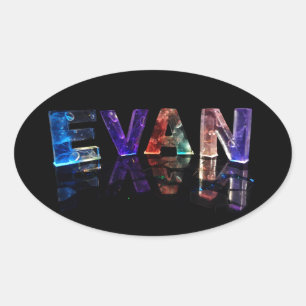 De naam Evan in 3D Lichten (Foto) Ovale Sticker