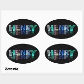 De naam Henry in 3D Lichten (Foto) Ovale Sticker (Vel)