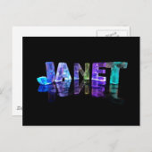 De naam Janet in 3D-lichten (foto) Briefkaart (Voorkant / Achterkant)