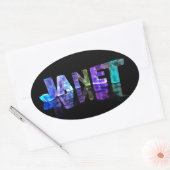 De naam Janet in 3D Lichten (Foto) Ovale Sticker (Envelop)