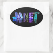 De naam Janet in 3D Lichten (Foto) Ovale Sticker (Tas)