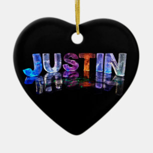 De naam Justin in 3D Lichten (Foto) Keramisch Ornament