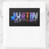 De naam Justin in 3D Lichten (Foto) Rechthoekige Sticker (Tas)