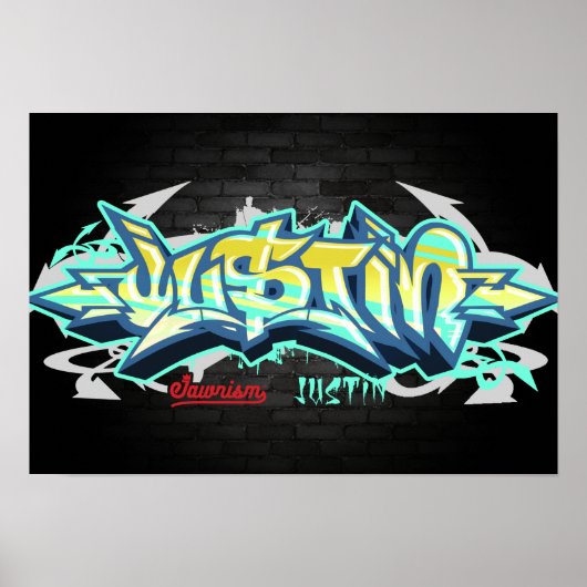De naam Justin in graffiti Poster (Voorkant)