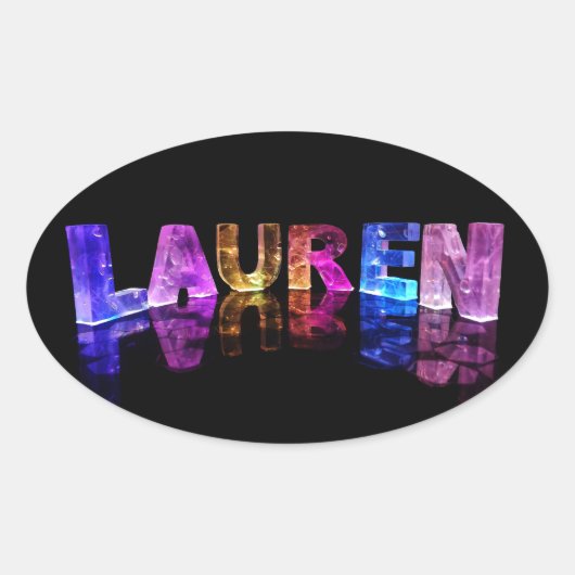 De naam Lauren in 3D Lichten (Foto) Ovale Sticker (Voorkant)