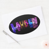 De naam Lauren in 3D Lichten (Foto) Ovale Sticker (Envelop)