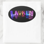 De naam Lauren in 3D Lichten (Foto) Ovale Sticker (Tas)