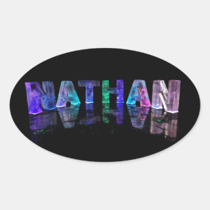 De naam Nathan in 3D Lights (Foto) Ovale Sticker