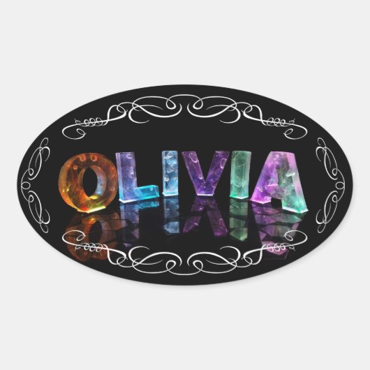 De naam Olivia - Naam in het licht (foto) Ovale Sticker (Voorkant)