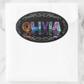 De naam Olivia - Naam in het licht (foto) Ovale Sticker (Tas)