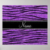 De naam pastel paarse glitter zebra strip personal poster (Voorkant)