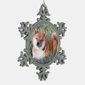 De Naam Shimiko van Inu van Shiba Tin Sneeuwvlok Ornament (Links)