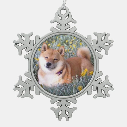De Naam Shimiko van Inu van Shiba Tin Sneeuwvlok Ornament (Voorkant)