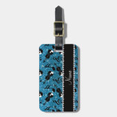 De naam sky blue glitter overtreedt muzieknoten bagagelabel (Voorkant verticaal)