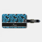 De naam sky blue glitter overtreedt muzieknoten bagagelabel (Achterkant horizontaal)