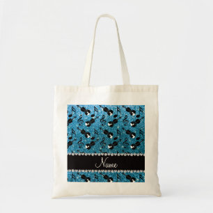 De naam sky blue glitter overtreedt muzieknoten tote bag