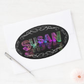De naam Susan - Naam in Lichten (Foto) Ovale Sticker (Envelop)