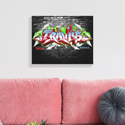 De naam Travis in graffiti Canvas Afdruk (Insitu (Woonkamer))