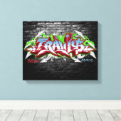 De naam Travis in graffiti Canvas Afdruk (Insitu (Houten vloer))