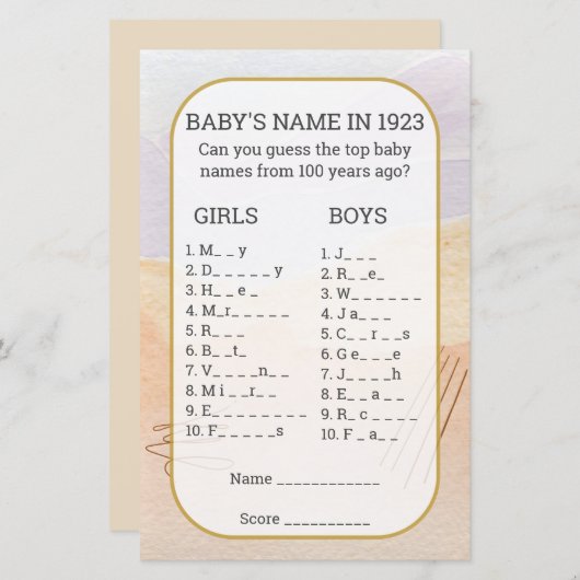 De naam van de baby vult het Lege Baby shower Game (Voorkant / Achterkant)